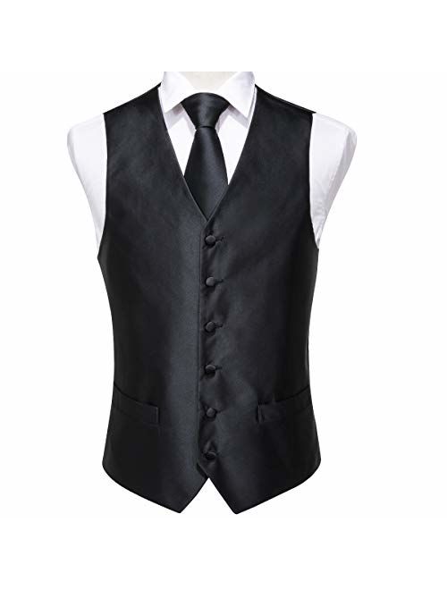 Hi-Tie Men's 4pc Waistcoat Vest Necktie Pocket Square Cufflinks Set for Suit or Tuxedo More Color for Choose