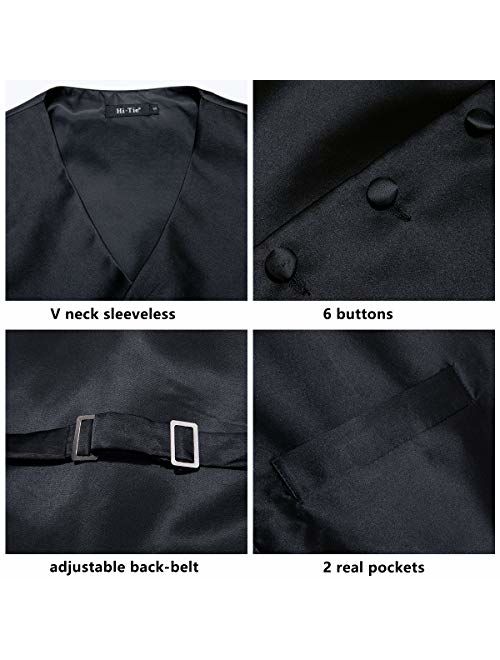 Hi-Tie Men's 4pc Waistcoat Vest Necktie Pocket Square Cufflinks Set for Suit or Tuxedo More Color for Choose