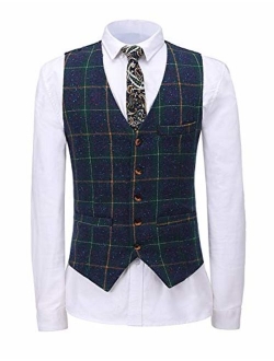 JYDress Men's Slim Fit Herringbone Tweed Suits Vest 3 Button Vest Waistcoat