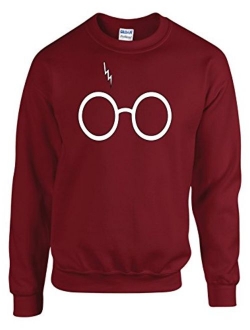 Outlook Designs Glasses and Bolt Fashion Sweatshirt, Wizard Glasses Scar Unisex Crewneck Sweatshirt