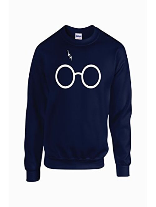 Outlook Designs Glasses and Bolt Fashion Sweatshirt, Wizard Glasses Scar Unisex Crewneck Sweatshirt