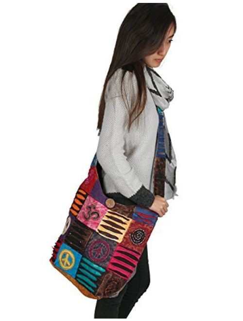 Blue Red Hobo Cotton Sling Cross Body Messenger Shoulder Bag Hippie Boho Bohemian Light Roomy Spacious