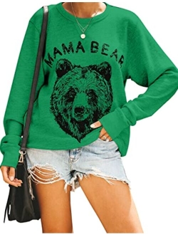 Women's Cute Long Sleeve Top Loose Mama Bear Crewneck Pullover Sweatshirt