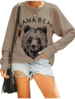 Women's Cute Long Sleeve Top Loose Mama Bear Crewneck Pullover Sweatshirt