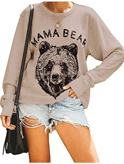 Women's Cute Long Sleeve Top Loose Mama Bear Crewneck Pullover Sweatshirt