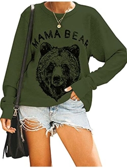 Women's Cute Long Sleeve Top Loose Mama Bear Crewneck Pullover Sweatshirt