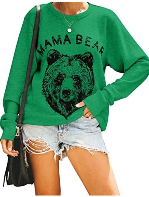 Blooming Jelly Women's Cute Long Sleeve Top Loose Mama Bear Crewneck Pullover Sweatshirt