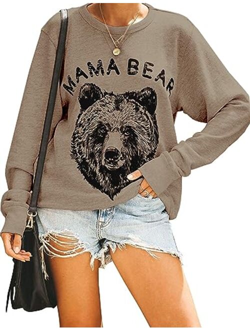 Blooming Jelly Women's Cute Long Sleeve Top Loose Mama Bear Crewneck Pullover Sweatshirt