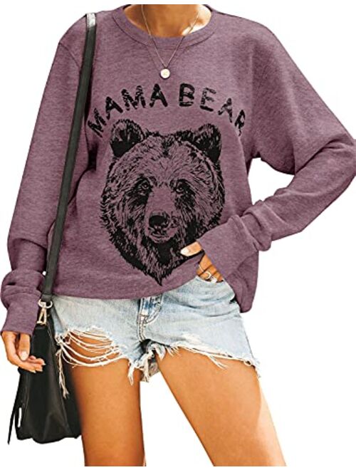 Blooming Jelly Women's Cute Long Sleeve Top Loose Mama Bear Crewneck Pullover Sweatshirt