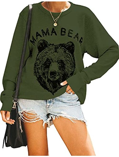 Blooming Jelly Women's Cute Long Sleeve Top Loose Mama Bear Crewneck Pullover Sweatshirt