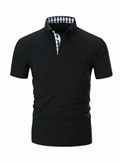 Musen Men Short Sleeve Polo Shirt Causal Slim Fit Glof Polo Shirts with Plaid Collar