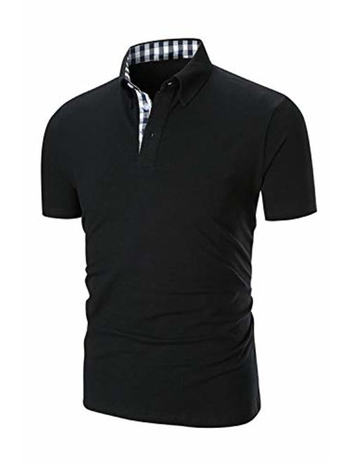 Musen Men Short Sleeve Polo Shirt Causal Slim Fit Glof Polo Shirts with Plaid Collar