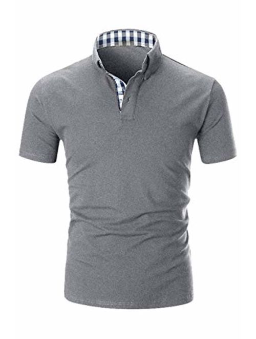 Musen Men Short Sleeve Polo Shirt Causal Slim Fit Glof Polo Shirts with Plaid Collar