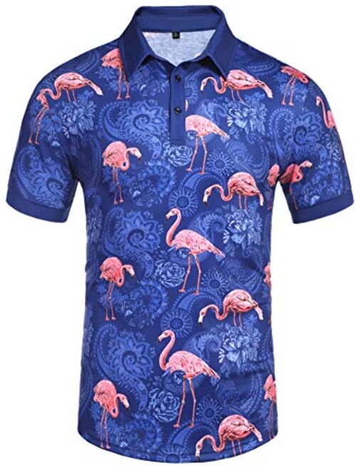 Daupanzees Men's Paisley Casual Short Sleeve Floral Print Jersey Polo Shirt