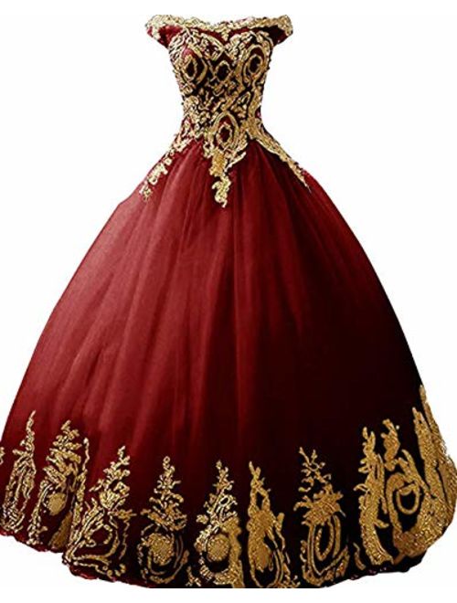 inmagicdress Women Ball Gowns Gold Lace Appplique Quinceanera Dresses Long Sleeves Prom Dresses IMG217