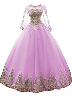 inmagicdress Women's Ball Gowns Gold Lace Appplique Dress Prom Dress 18 Plus Pearl Pink