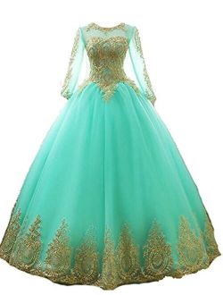 inmagicdress Women's Ball Gowns Gold Lace Appplique Dress