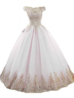 inmagicdress Women's Ball Gowns Gold Lace Appplique Dress