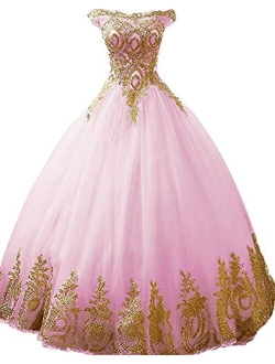 inmagicdress Women's Ball Gowns Gold Lace Appplique Dress