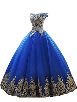 inmagicdress Women's Ball Gowns Gold Lace Appplique Dress