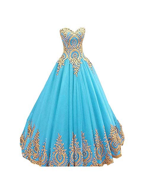 inmagicdress Women's Ball Gowns Gold Lace Appplique Dress