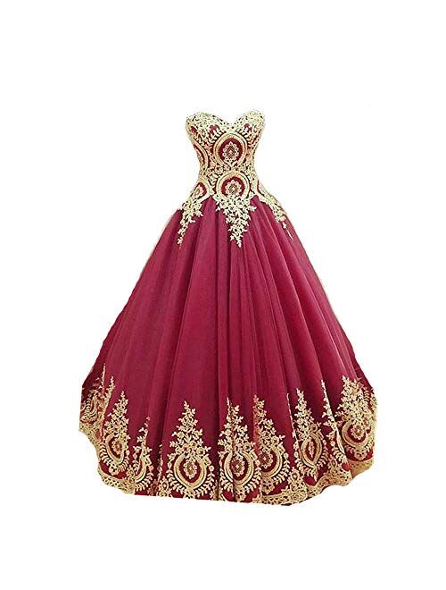 inmagicdress Women's Ball Gowns Gold Lace Appplique Dress