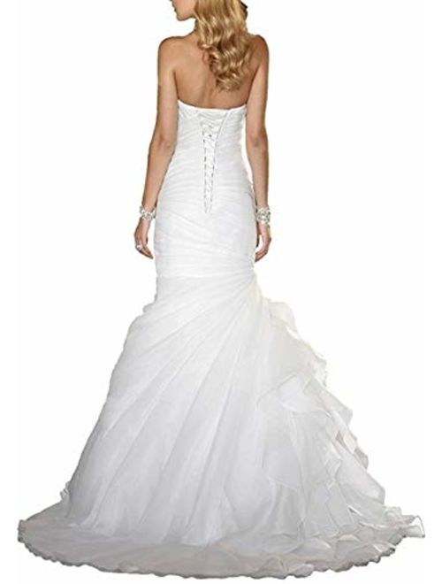 Women's Sweetheart Ruched Organza Bridal Gown Mermaid Wedding Dress for Bride