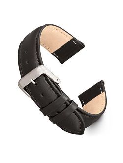 Genuine Leather Watch Band Black and Brown Stitched Calf Skin Replacement Strap,Stainless Steel Metal Buckle,Watchband Fits Most Watch Brands (16mm-24mm)