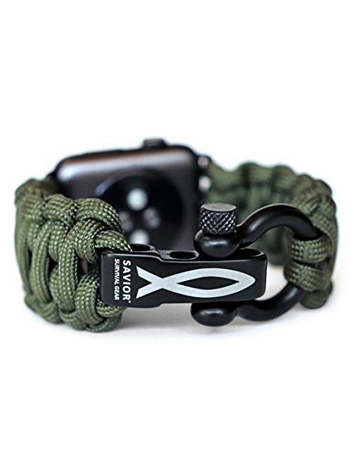 Savior Survival Gear Apple Watch Band 42mm Replacement Made of 550 Paracord with Stainless Steel Adjustable Shackle