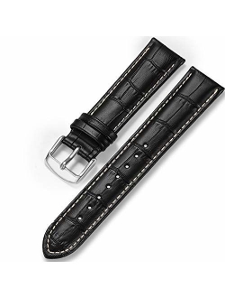 iStrap Leather Watch Band Alligator Grain Calfskin Replacement Strap Stainless Steel Buckle Bracelet for Men Women-18mm 19mm 20mm 21mm 22mm 24mm-Black Brown