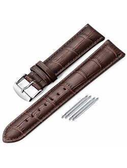 iStrap Leather Watch Band Alligator Grain Calfskin Replacement Strap Stainless Steel Buckle Bracelet for Men Women-18mm 19mm 20mm 21mm 22mm 24mm-Black Brown