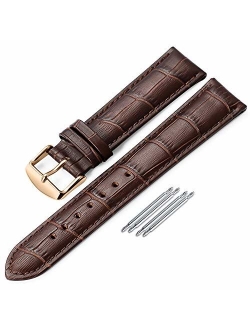 iStrap Leather Watch Band Alligator Grain Calfskin Replacement Strap Stainless Steel Buckle Bracelet for Men Women-18mm 19mm 20mm 21mm 22mm 24mm-Black Brown