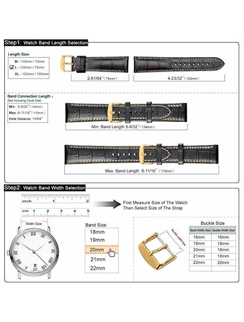 WOCCI 18mm 19mm 20mm 21mm 22mm Alligator Embossed Leather Watch Band, Replacement Strap for Men or Women