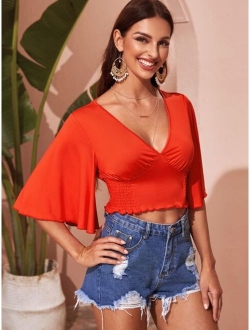 Flutter Sleeve Shirred Panel Crop Top