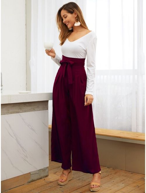 Shein Pocket Side Wide Leg Self Tie Pants