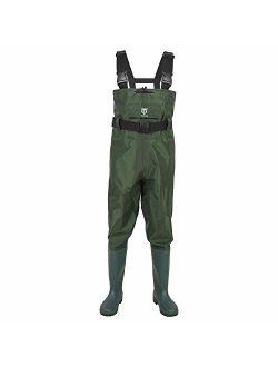 TideWe Bootfoot Chest Wader, 2-Ply Nylon/PVC Waterproof Fishing & Hunting Waders for Men and Women (Green and Brown)