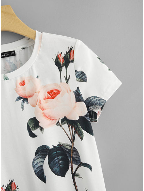 Shein Large Flower Print Tee