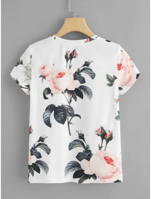 Shein Large Flower Print Tee