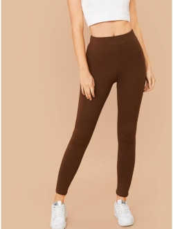 Elastic Waist Solid Leggings