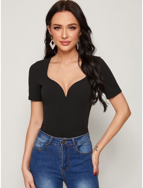 Shein Solid Sweetheart Neck Top