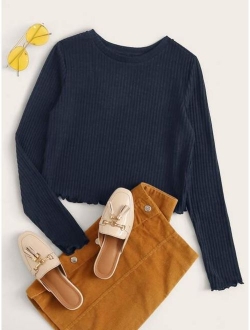 Lettuce Trim Rib-knit Top