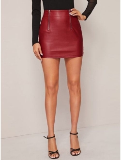 Zip Front Bodycon PU Skirt