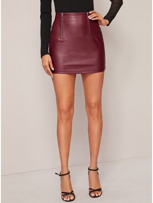 Shein Zip Front Bodycon PU Skirt