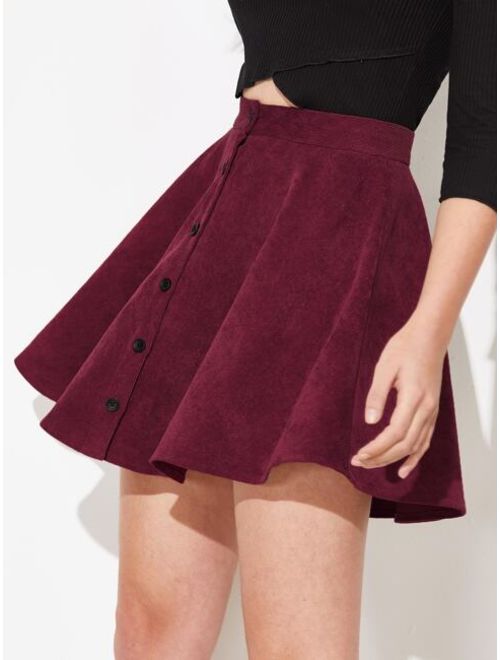 Shein Buttoned Front Cord Skater Skirt