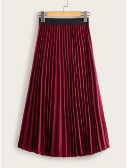 Elastic Waist Pleated Midi Skirt