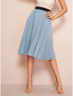 Elastic Waist Pleated Midi Skirt