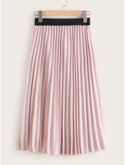 Elastic Waist Pleated Midi Skirt