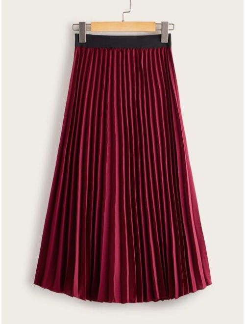 Shein Elastic Waist Pleated Midi Skirt