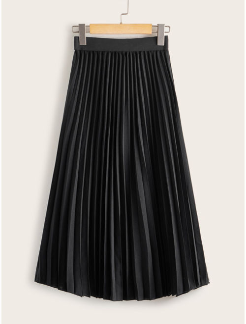 Shein Elastic Waist Pleated Midi Skirt