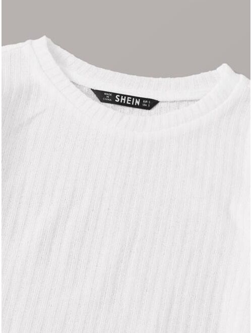 Shein Lettuce Trim Rib-knit Crop Tee